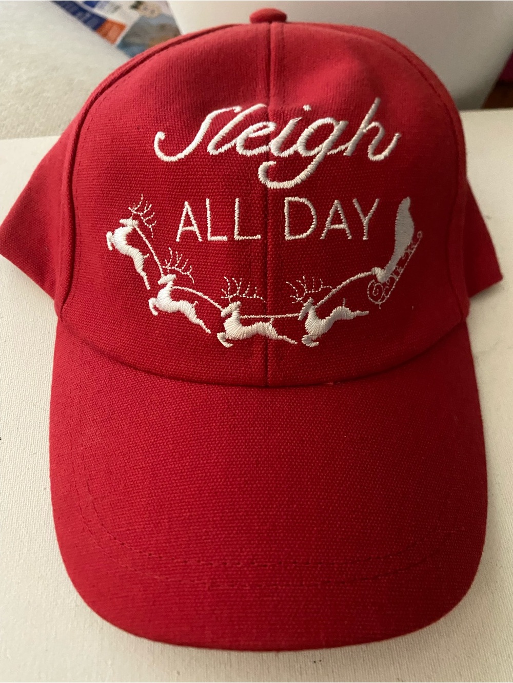Christmas Red Holiday 'Sleigh All Day' Embroidered Cap